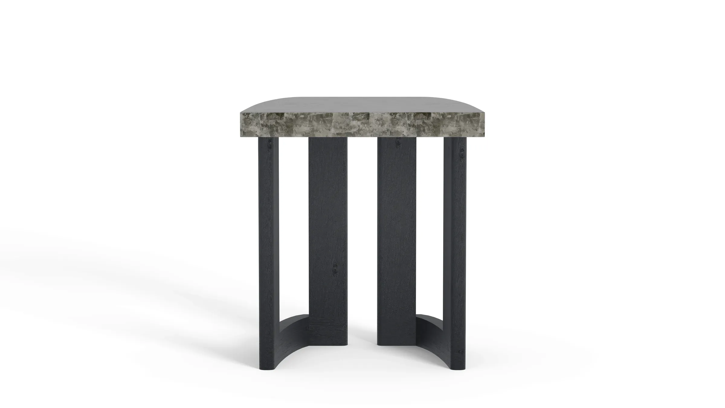 Void Side Table with silver pyrite top and teak legs